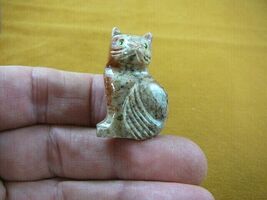 (Y-CAT-20) tan red KITTY CAT gemstone carving love cats SOAPSTONE figuri... - $8.99