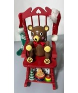 Vtg Christmas Rocking Chair Music Box Teddy Bear Wooden Holiday Decor - $406.24 MXN