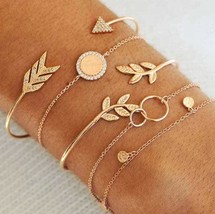 Boho Chic Arrow Olive Leaf Branch Bracelet Five Piece Bracelet Fashion Statement - £15.70 GBP