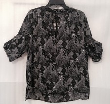 Harve Benard Women&#39;s Shirt Top size 14/16/L White Black Print Blouse New... - $35.64