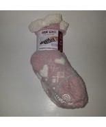 NEW Muk Luks Women&#39;s Cabin Socks Pink White Heart S/M 5-7 Non-Skid ~ 2 P... - £13.25 GBP