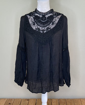 she + sky NWT $42.50 women’s lace detail Long sleeve blouse Size S Black C2 - £11.52 GBP