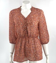 Mossimo Tunic Top Sz Medium Orange Blue Floral Sheer Blouson Chinch Wais... - $13.86