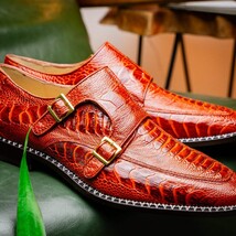 Genuine Ostrich Leg Double Monk Strap Shoes Napoli Rustic Cognac image 7