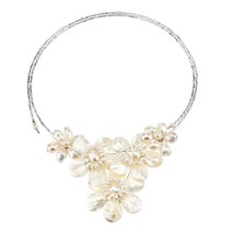 Ocean Bouquet White Seashell and Pearl Floral Choker Wrap Necklace - £24.68 GBP
