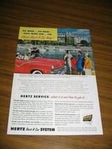 1955 Print Ad Hertz Rent a Car &#39;55 Ford Fairlane Sunliner Red Convertible  - £9.50 GBP