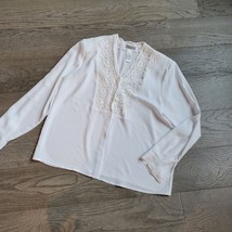 Christie &amp; Jill White Vintage Embroidered Button Down Blouse Size 14 - £17.97 GBP