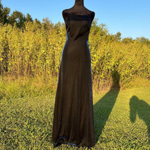 Vtg 90s Y2K Iridescent Blue Sheer Overlay Black Prom Gown Evening Dress 11/12 - $92.57