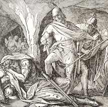 1922 King Saul In David&#39;s Cave Wood Engraving Bible Story Christian Vtg ... - $19.99