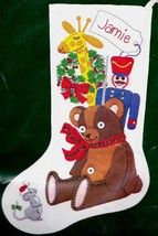 DIY Dimensions 80's Teddy Bear Soldier Giraffe Felt Embroidery Stocking Kit 9510 - $82.95
