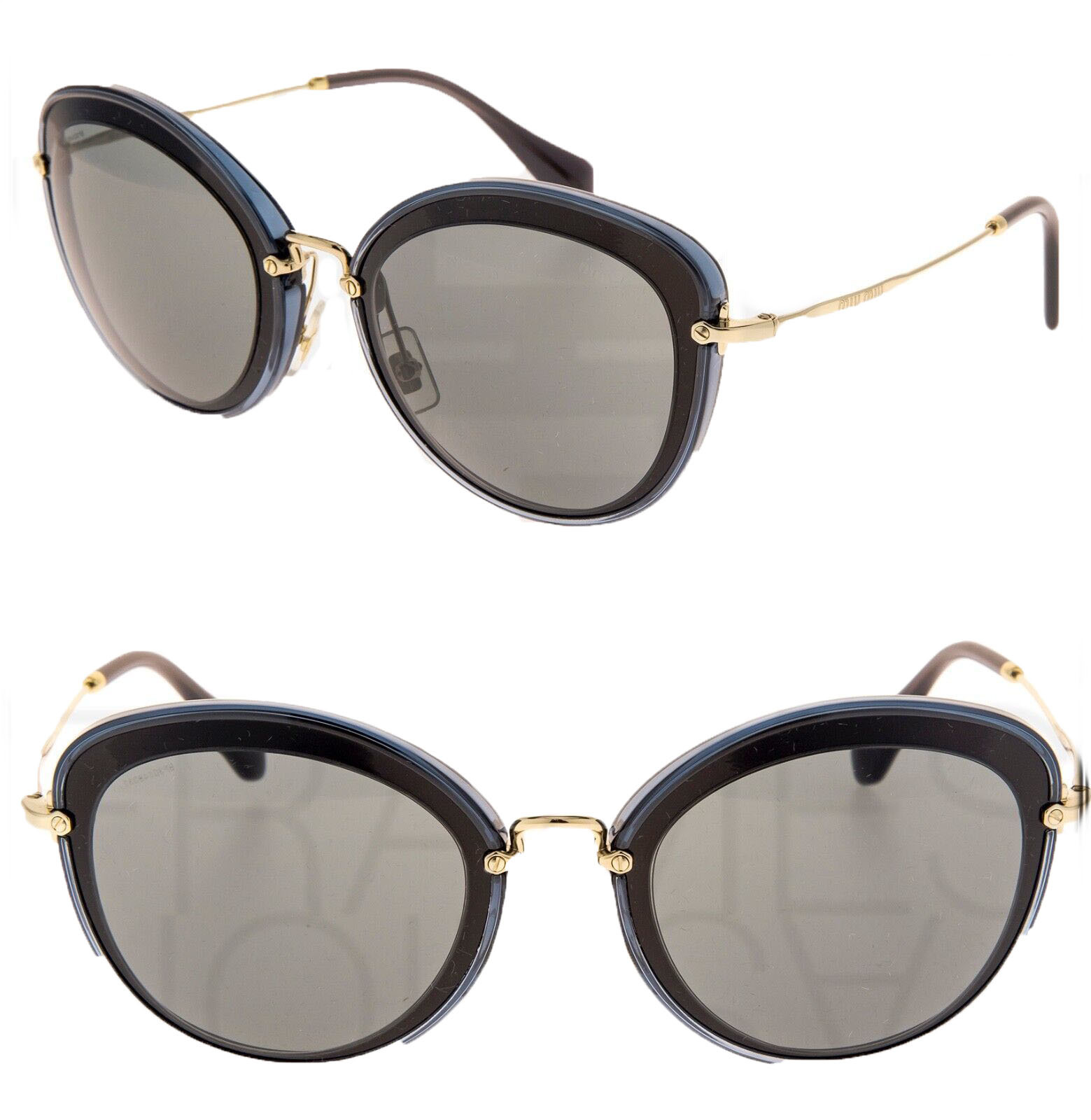 MIU MIU NOIR 50R Black Blue Gold Sunglasses Cat Eye Women MU50RS Oversized - $204.93