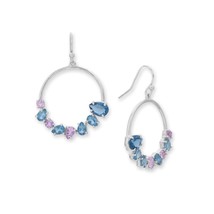 925 Sterling Silver Circle Blue Glass and Amethyst Gemstone French Wire Earrings - £194.23 GBP
