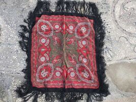 Black and red folk scarf, vintage Slavic headscarf, abstract print shawl... - $25.00
