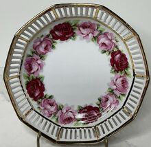 Vintage Schumann Plate Arzberg Germany Reticulated Porcelain Pink Roses ... - $21.73