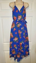 NWOT Blue Floral Print Faux Wrap Dress Size M - $12.99
