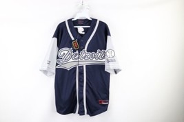 NOS Vtg Mens Medium Spell Out Script Detroit Tigers Baseball Jersey Navy Blue - £62.50 GBP