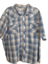Wrangler Vintage Short Sleeve Blue and White Shirt Pearl Snap Button Dow... - $23.01