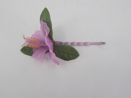 Single Hair Bobbie Pin W Purple Flower Green Leaf Silver Colored Bobbie Pin Nwot - £4.71 GBP