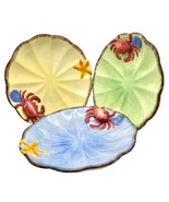 Mistco 3D Crab Coquille Shell Hand Painted Ceramic Plates Lot Of 3 9 In ... - $45.00