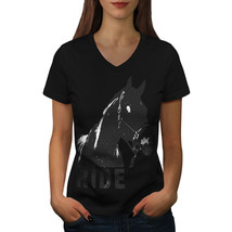 Wellcoda Nature Wild Animal Womens V-Neck T-shirt, Horse Graphic Design Tee - £15.77 GBP