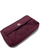 Wallet Womens Burgundy Quilted Fabric Compact Zipper Snap  Key Ring - £17.16 GBP