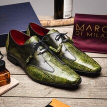 Anzio Genuine Alligator and Calfskin Dress Derby Shoes Rustic Green image 8