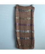  NBD Skirt M Brown Crochet Mosaic Stripe Mesh Knit Boho Sequin Pull On L... - £21.85 GBP