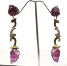 Nachlass rosa Turmalin geschnitzter Diamant 18 K Gold Silber... - $574.92