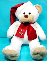 Christmas Teddy Bear Stuffed Plush White Large Giant Drums Santa Hat Scarf 22&quot; - £35.49 GBP