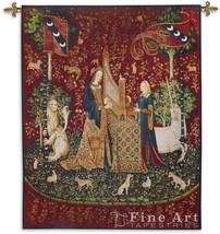 65x53 LADY &amp; UNICORN Sense of Hearing Medieval Tapestry Wall Hanging - £213.62 GBP