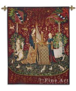 65x53 LADY &amp; UNICORN Sense of Hearing Medieval Tapestry Wall Hanging - £209.33 GBP