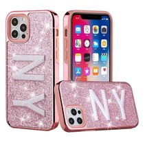 PINK Embroidery Glitter Chrome Hybrid Case for iPhone 12 Pro Max 6.7&quot; NEW YORK - £6.12 GBP