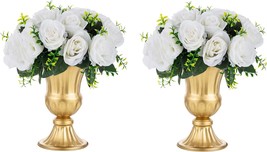 Nuptio Gold Vases For Centerpieces Wedding - 2 Pcs. 9&quot; Height Metal Urn Planter - £33.79 GBP