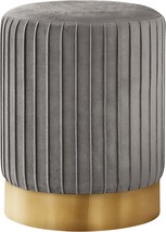 Monarch Specialties I 9020 Cylindrical Pouf With Pleated, Grey Velvet/Gold - £75.13 GBP