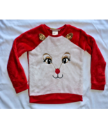 Penelope Mack Girls Size 6X Holiday Red White Fleece Deer Face Top - $10.87