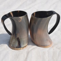 Handmade Viking Drinking Horn Beer Mug Tankard Hardwood Bottom Wine Mead (2 Mug) - £87.12 GBP