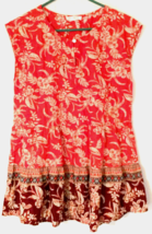 beach lunch lounge blouse size S sleeveless flower print 100% cotton orange - £7.63 GBP