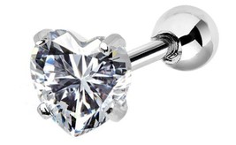 Stainless Steel Tragus with 6x4 mm Heart CZ Crystal - £9.59 GBP