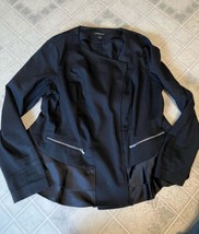 Lane Bryant Black Moto Style Off Set Zipper Jacket Sz 16 Double Satin Ru... - $35.17