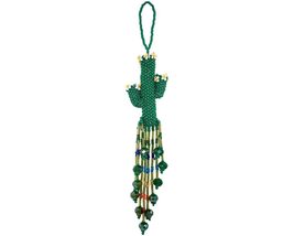 Green Floral Cactus Hanging Figurine Ornament Czech Glass Seed Bead Fringe Tail  - £15.73 GBP