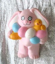 Super Cute Lehman Pink Easter Bunny Rabbit w. Eggs &amp; Chick Brooch 1990s ... - £10.18 GBP