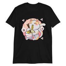 Ramen Cat Kawaii Anime Cat Shirt, Japanese Noodle Funny Anime T-Shirt Black - $18.13+