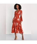 Lulu’s Striking Impression Orange Floral Print Tiered Midi Dress Size Me... - $514.00 MXN