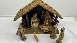 Vintage Italy Nativity Set Display Resin 9 Piece Hand Painted Christmas - £58.29 GBP