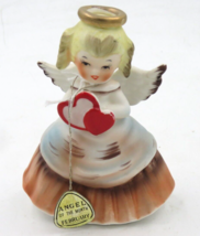 Vintage Napco February Ceramic Birthday Angel Japan Holding Hearts - £19.74 GBP