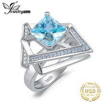Rrival geometric 4 3ct princess cut sky blue gemstone 925 sterling silver cocktail ring thumb200