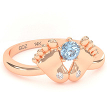 Baby Feet Aquamarine Diamond Ring In 14k Rose Gold - £278.97 GBP