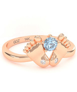 Baby Feet Aquamarine Diamond Ring In 14k Rose Gold - £272.59 GBP