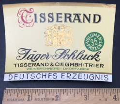 Vintage Tisserand Jager Schluck 35% Liquor Bottle Label 2.75x4 Germany - $12.19