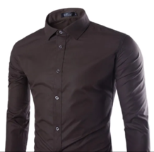Solid Color Men&#39;s Fashionable Color Long Sleeve Shirt - Coffee - £12.02 GBP